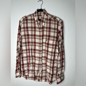 Vintage Burberry Men's Checkered Shirt - Burgundy and Cream